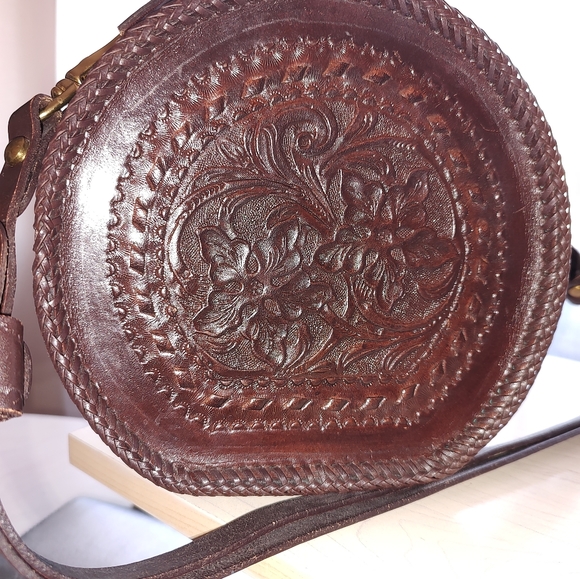 Vintage Mary Alice Palmer Hand Tooled Leather Hatbox Bag - Picture 7 of 9